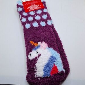 Purple unicorn socks snugadoo one size fuzzy soft